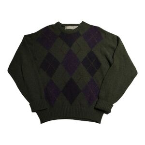 Christopher Hayes Green Argyle 100% Shetland Wool Sweater L Ireland